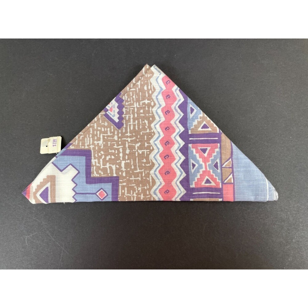 NEW Vintage Aztec Southwest Blue Pink Purple Bandana Handkerchief USA Wamcraft